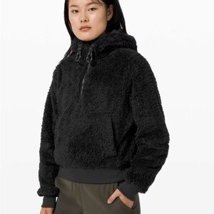 Lululemon Oh So Sherpa Half Zip Hoodie Size 8 Black Fleece Pullover Sweatshirt